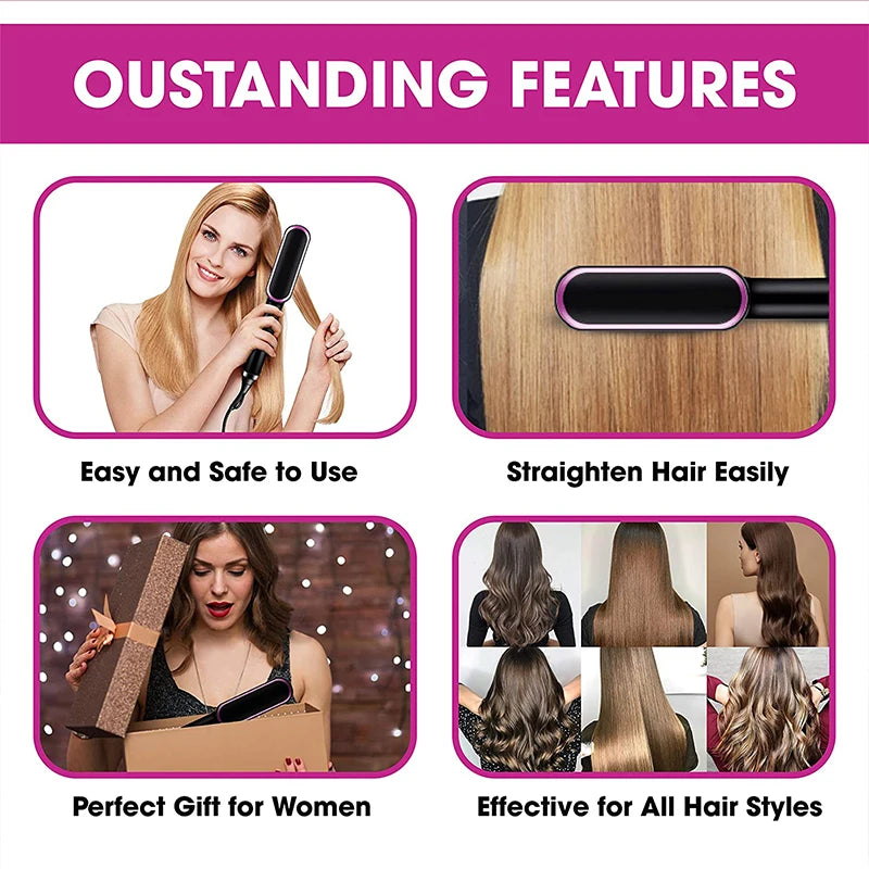 Home Use Professional Electric Flat Iron LCD Display Fast Ceramic Multi-Function Hair Straightening Brush