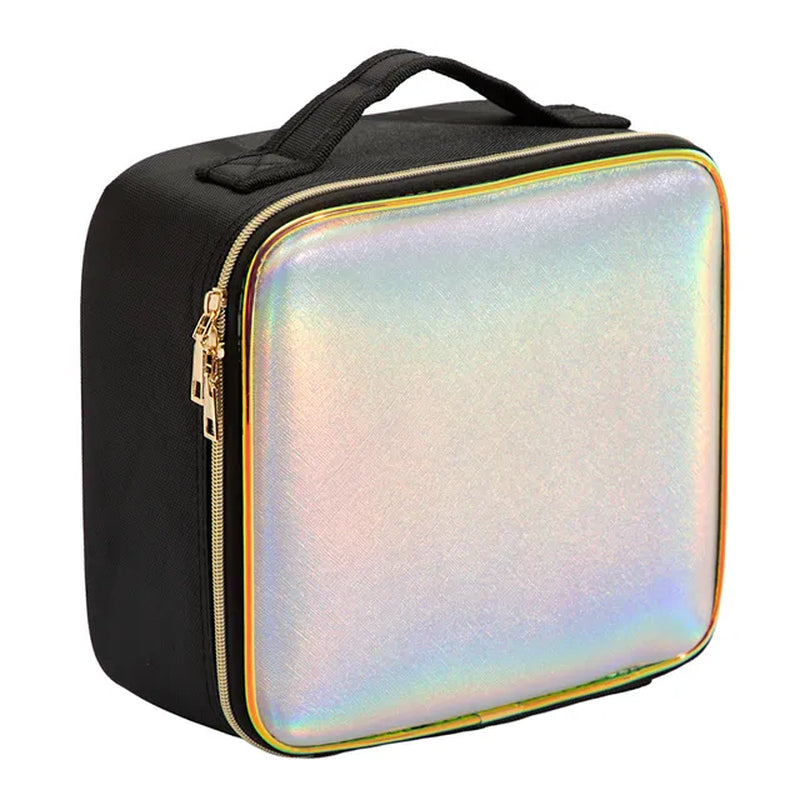 Makeup Train Case with 3 Color Adjustable Brightness LED Mirror Cosmetic Travel Case Adjustable Dividers Toiletry Bag for Lady